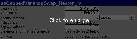 Screen shot of aaCappedVarianceSwap_Heston_iv for hte calculation of the fair variance